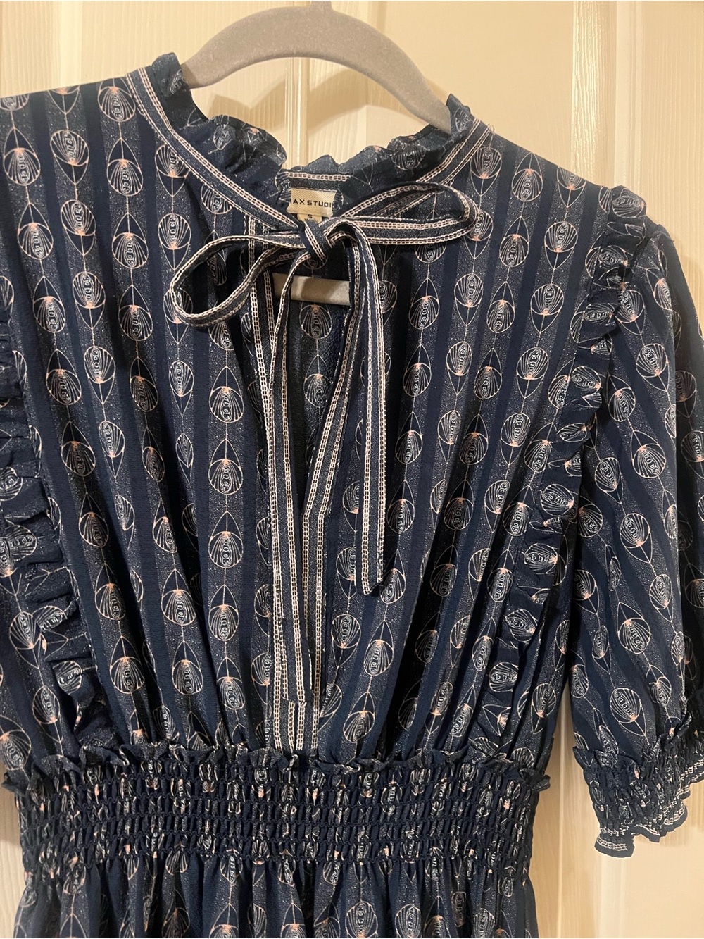 Like New Max Studio Cottagore Navy Blue Patterned Maxi Dress Size Small - Picture 8 of 16